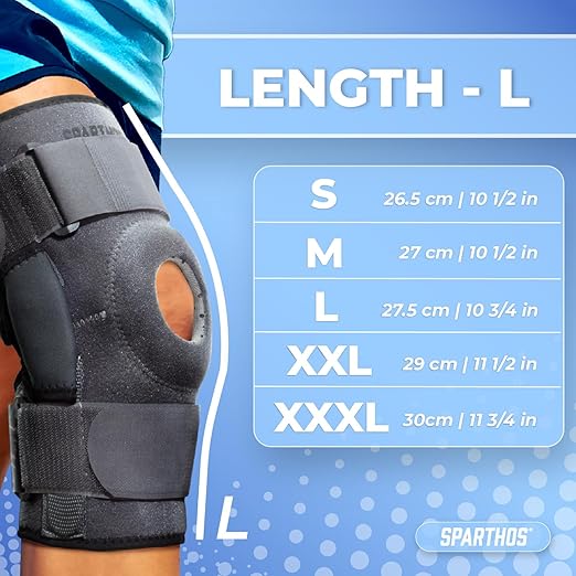 Sparthos Hinged Knee Brace - Relieves ACL, MCL, Meniscus Tear, Arthritis, Tendon Pain - Dual Metal Side Stabilizers - Support for Running, For Men and Women Check Size Chart (Large, 15½-20″ Thigh)