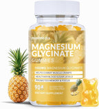 Magnesium Glycinate Gummies 1000mg, Sugar Free Magnesium Potassium Supplements Chewable for Adults with L-Threonate for Sleep, Body Support and Relaxation,90 Pineapple Gummies