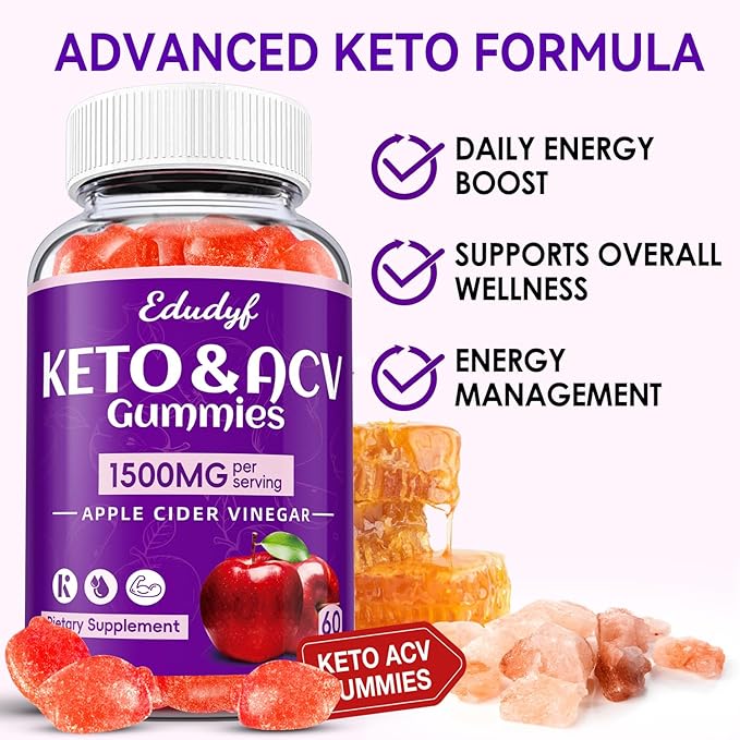 Keto ACV Gummies - 1500mg Apple Cider Vinegar Gummies with Probiotics, B12 and Keto Support, Detox & Cleanse, GMO Free & Vegan - 60 Count...