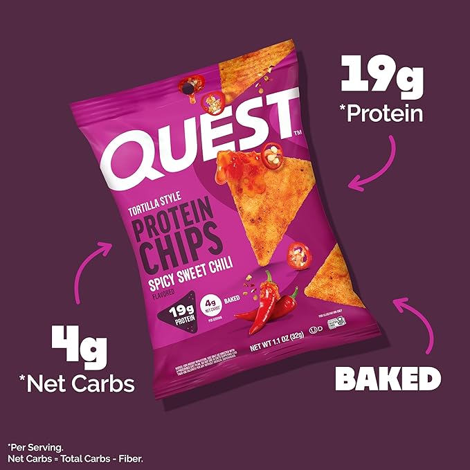 Quest Nutrition Spicy Sweet Chili Tortilla Chip, 19g Protein, 4g Net Carb, High Protein Low Carb, Gluten Free, 1.1 oz (Pack of 12)