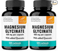 Magnesium Glycinate 400mg High Absorption Capsules with Quercetin | Quality Sleep, Relaxation & Muscle Health Supplement for Women and Men | Chelated Magnesium 120 Count (Pack of 2) | Easy to Swallow