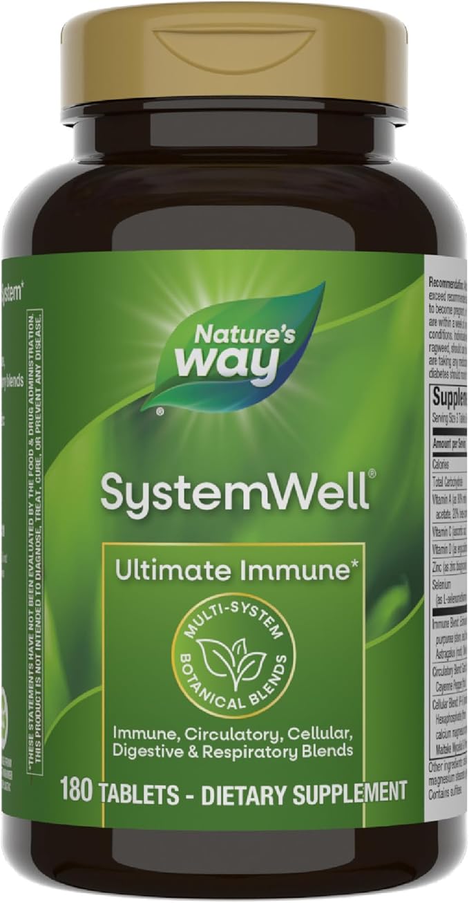 Nature's Way Systemwell Ultimate Immune* with Vitamins C, A, D, Zinc, & Selenium, Multi-System Botanical Blends Including Immune, Respiratory, Digestive & Circulatory, 180 Tablets (Packaging May Vary)