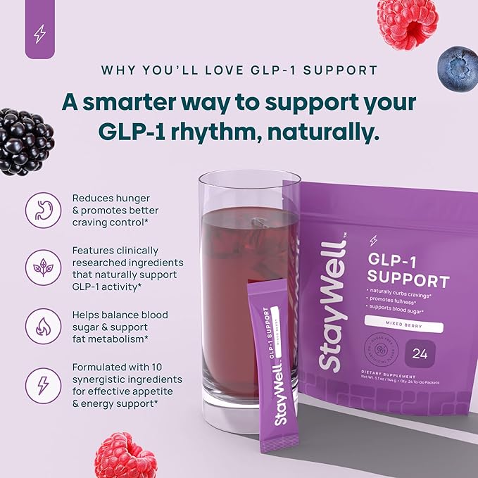 GLP-1 Supplement | Natural GLP-1 Production | GLP 1 Booster Drink Mix to Control Appetite and Cravings | Great Tasting Metabolic Support - Yerba Mate, Garcinia Cambogia, Berberine [Mixed Berry]