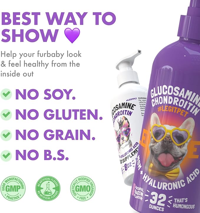 Liquid Glucosamine for Dogs with Chondroitin, MSM & Hyaluronic Acid – Bacon Flavor – Joint Support Supplement for Dogs – All Breeds – 32 oz