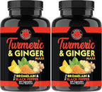 Angry Supplements Turmeric Ginger Maxx 60 Capsules w. Turmeric, Ginger Root, Omega 3, Bromelain, Quercetin & Black Pepper Extract – Wellness & Antioxidant for Men & Women (2-Bottles)