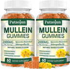 2 Packs Organic Mullein Gummies for Lungs, 2000MG Mullein Leaf Extract Supplement | Quercetin, Bromelain for Respiratory & Immune Support | Vegan, Sugr-Free, Mango Flavor | 120 Count