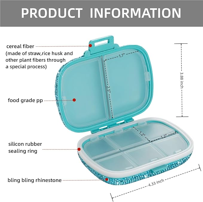 Travel Pill Container Medicine Organizer Daily Purse Pill Case Cute Pill Vitamin Box Small Pocket Pill Holder Mini Pill Organizer for Supplement(Blue)