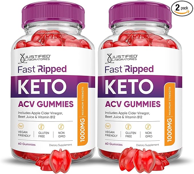 Justified Laboratories (2 Pack Fast Ripped Keto ACV Apple Cider Vinegar Formulated with Pomegranate Beet Juice Powder B12 Vegan Non GMO 120 Gummies