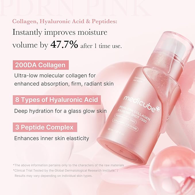 medicube Exosome Shot PDRN Pink Collagen 7,500 PPM Spicule Facial Serum | Liquid Skin Booster | Exosome, Salmon DNA Spicules | Uneven Skin Tone, Pore Care, Skin Texture | Korean Skincare, 1.01 fl.oz