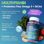 Totaria Sugar Free Multivitamin for Men with Omega 3, Probiotics, Mens Multivitamins Gummies w/Methylated B Complex, EAAs, Lycopene, Zinc, for Daily Energy, Immune, Heart, Iron Free, 60 Count