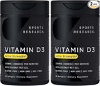 Sports Research Vitamin D3 5000 IU with Coconut MCT Oil - Extra Strength Vitamin D Supplement - Non-GMO Verified, Gluten & Soy Free – 125mcg, 30 Liquid Softgels (Pack of 2)