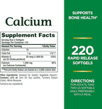 Nature's Bounty Calcium 1200 mg with Vitamin D3, Bone Health & Immune Support, Vitamin D3 1000 IU, 220 Softgels (Pack of 2)