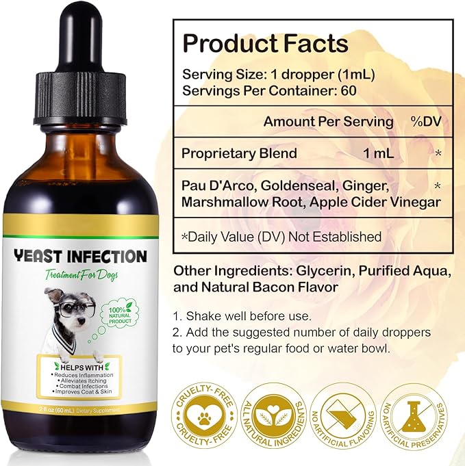2Pack Yeast Infection Treatment for Dogs - Natural Support Drops for Dog Itch Relief, Ear Infection, Allergy & Inflammation Relief, Dog Yeast Infection Treatment (2 x 2 Fl Oz)
