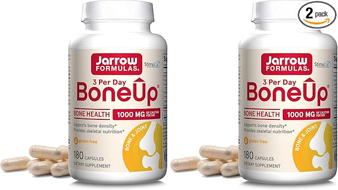 Jarrow Formulas BoneUp Three Per Day for Bone Density and Skeletal Nutrition, Includes Vitamin D3, K2 (as MK-7) and Calcium, 180 Capsules, 60 Day Supply, (Pack of 2)