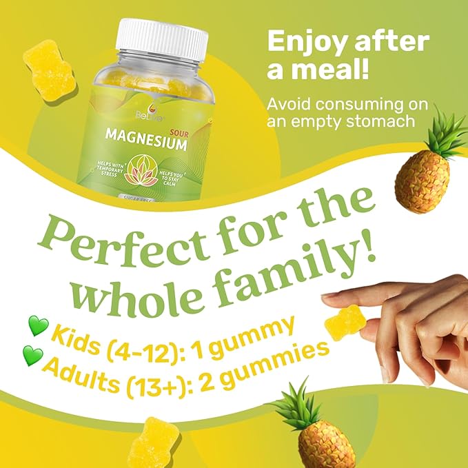 BeLive Magnesium Gummies 200mg - 60 Ct | Magnesium Glycinate Supplements for Relaxation, Stress Relief, and Sleep for Adults & Kids - Tasty and Tangy Pineapple Flavor (3)