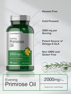 Horbäach Evening Primrose Oil Softgels | 2000 mg | 150 Pills | Cold Pressed, Hexane Free Supplement with GLA | Non-GMO, Gluten Free