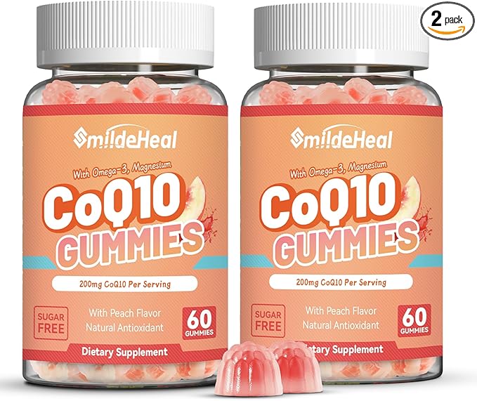 CoQ10 Gummies 200 MG, with Omega-3, EPA + DHA, & Magnesium - Coenzyme Q10 Supplements for Hear-t Health, Cellular Energy & Antioxidant, Vegan - 120 Counts