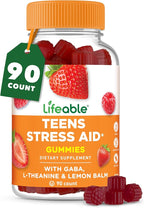 Lifeable Stress Aid Gummies for Teens | with Lemon Balm, GABA and L Theanine Supplements | Vegan Non GMO Mood Support Supplement | Great Tasing Stress Vitamins | L-Theanine for Teen | 90 Gummies