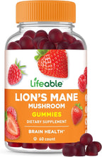Lifeable Lions Mane Gummies for Adults | Great Tasting Lions Mane Mushroom Extract | Vegan, Kosher, Non-GMO Mushroom Gummies | Brain Support Supplement | 60 Count