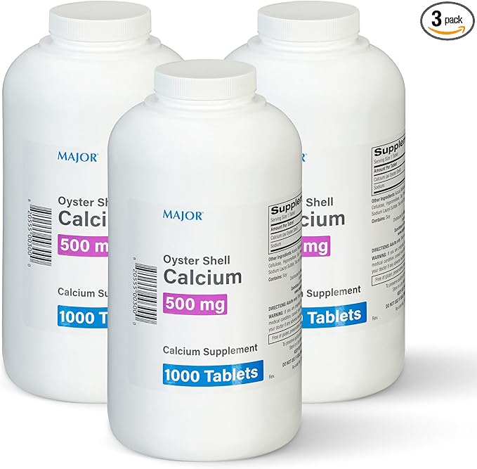 MAJOR Oyster Shell Calcium 500mg - Daily Dietary Supplement for Bone Health and Joint Support, Mineral Supplement for Men and Women, Gluten-Free - 1000 Tablets (3 Pack)