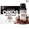 Oikos Protein Shake, Chocolate, 30g High Protein Drinks, Shelf Stable, Ready to Drink, 5g Prebiotic Fiber, 12 fl oz Bottle, 12 Count