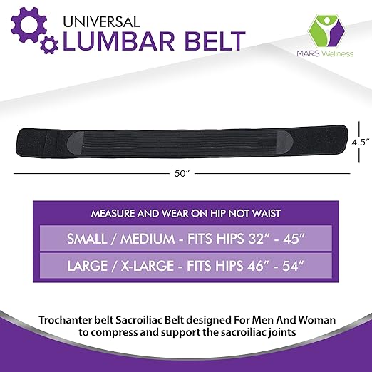 MARS WELLNESS Sacroiliac Support SI Loc Hip Belt for Men and Women Lumbar Lower Back Joint Pelvic Posture Support - Small/Medium