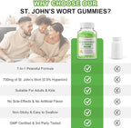 St John's Wort Gummies 700mg, Natural Herbal Supplement for Adults & Kids, Support Calm, Relaxation & Brain Health, Vegan, Non-GMO, Gluten Free, Apple Flavor, 60 Count