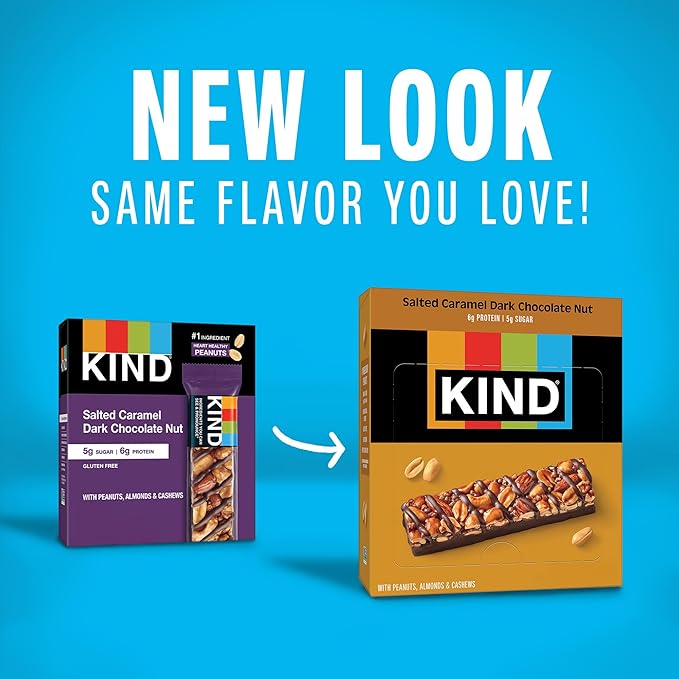 KIND Nut Bars, Salted Caramel & Dark Chocolate Nut, Healthy Snacks, Gluten Free, Low Sugar, 6g Protein, 12 Count
