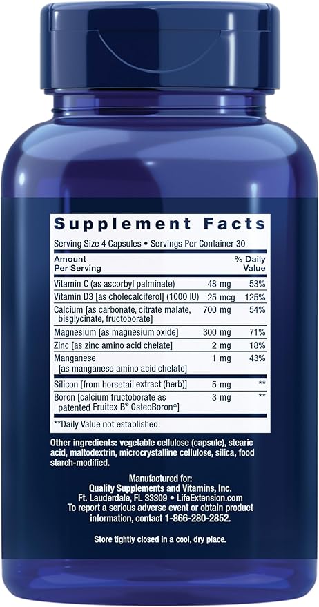 Life Extension Bone Restore Calcium Supplement, Vitamin D3, Magnesium, Boron, zinc, Manganese, Silicon, Helps Maintain Healthy Bone Density, Gluten-Free, Non-GMO, 120 Capsules