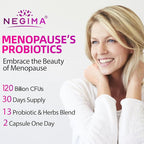 Negima Menopause Supplements for Women, 120 Billion CFUs Probiotics for Women, 13-in-1 Herbs & Botanicals Complex, for Hormone Menopause, Hot Flashes, Night Sweats, Mood Swings, Sleep - 120 Capsules