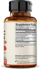 Organic Turmeric Curcumin Supplement Capsules – Made in USA – Extra Strength with BioPerine and 95% Curcuminoids for Joint Health and Healthy Inflammation Support – 60 Vegan Pills