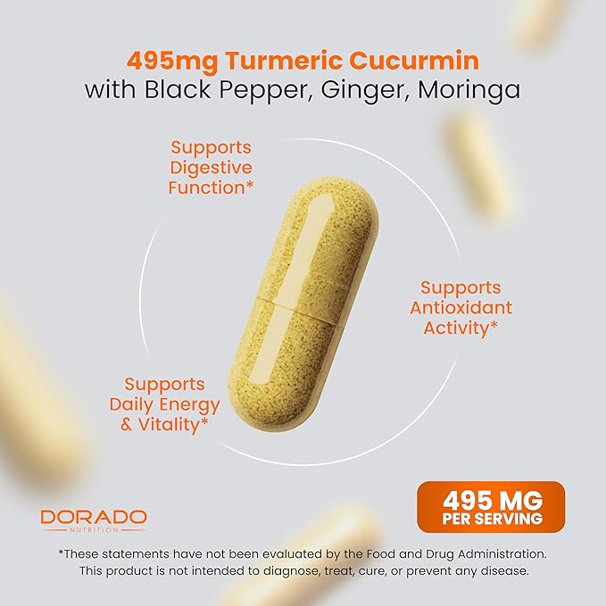 Turmeric Curcumin Supplement with Black Pepper, Ginger, Moringa (Made with 95% Curcuminoids) Third Party Tested, Non-GMO, Gluten Free - USA Made - (120 Capsules)