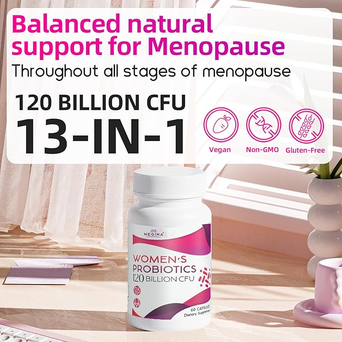 Negima Menopause Supplements for Women, 120 Billion CFUs Probiotics for Women, 13-in-1 Herbs & Botanicals Complex, for Menopause - 60 Caps