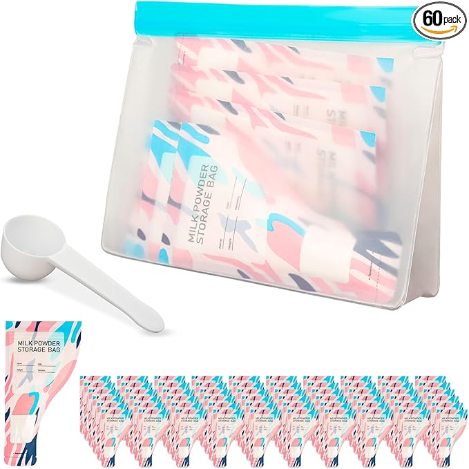 Disposable Protein Powder Travel Containers – 60Pcs Single-Use Protein Powder Bags, Leakproof Mess-Free Supplement Storage with Pouch & Scoop for Gym, Travel, Work, Flight & On-the-Go Lifestyles