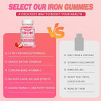 Vegan Iron Supplement Gummies for Women & Men, Anemia, Blood Builder & Energy Support for Iron Deficiency, with Vitamin C, A, B Complex, Folate, CoQ10, Sugar Free, Non-GMO, 60 Count