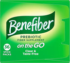 Benefiber On The Go Prebiotic Fiber Supplement Powder for Digestive Health, Daily Fiber Powder, Unflavored Powder Stick Packs - 36 Sticks (Pack of 2)