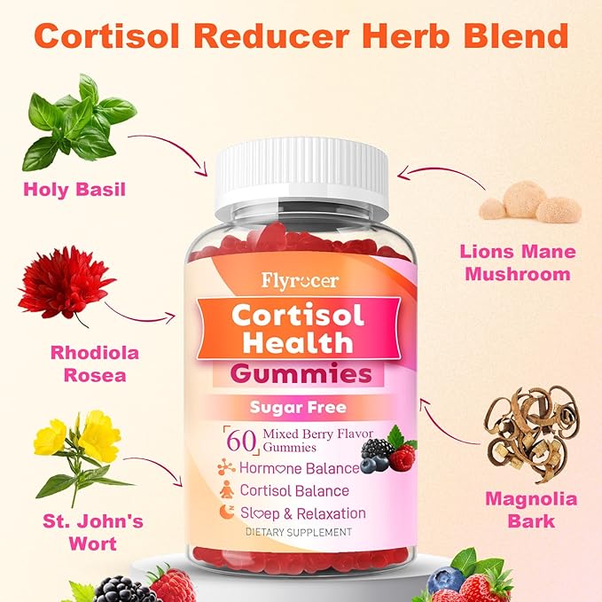 Cortisol Supplements for Women & Men, 13 in 1 Cortisol Detox, Cortisol Manager Reducer with Ashwagandha, Magnesium, L-Theanine, Cortisol Balance Gummies-Hormone Balance, Focus, Calm, zzZ, 120 Cts