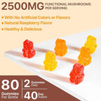Mushroom Gummies with Ashwagandha 2500mg Lions Mane Mushroom Supplement Blend Organic Reishi, Cordyceps,Turkey Tail & More, Boosts Energy, Memory, Immune Defense- 80 Gummies