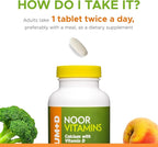 Noor Vitamins Halal Calcium Plus Vitamin D Bone & Immune Support | 600 mg Calcium & 800 IU (20 mcg) D2 per Tablet | aids in Absorption of Calcium into Bones, Non-GMO, Vegetarian & Halal (120 Tablets)