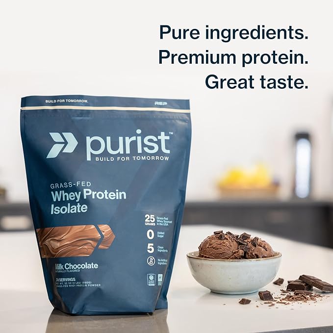 PURIST REP Whey Protein Powder, Premium Vanilla Grassfed Isolate,Workout Recovery, Keto Friendly, Clean Nutrition Meal Replacement, Promotes Lean Muscle, Sugar and Gluten-Free Women Men, 2 Lb