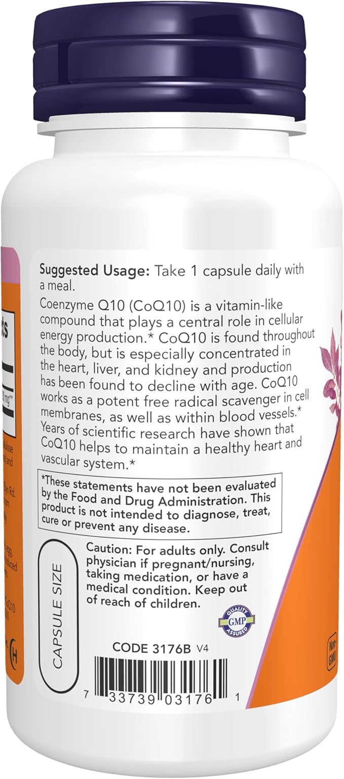 NOW Foods Supplements, CoQ10 (Coenzyme Q10) 200 mg, Cardiovascular Health*, 60 Veg Capsules
