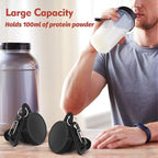 2Pack Portable Protein Powder Travel Container to Go, Protein Powder Funnel with Carabiner & Reinforced Caps, Water Bottle Container for Powders Mixes, PreWorkout/Supplement Funnels (100ml_Black)