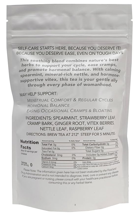 Hormone Balance Tea for Women Herbal Tea with Nettle, Raspberry Leaf, Spearmint, Vitex Berries & Cramp Bark – Natural Menstrual Cycle Support & PMS Relief – Caffeine-Free, 30 Servings
