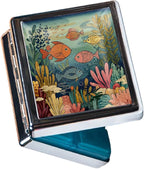Weekly Pill Organizer, Metal Pill Box with 8 Compartments, Small Travel Pill Case for Purse Pocket, Medicine Vitamin Supplement Organizer (Ocean Fish)