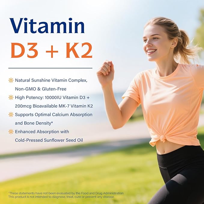 Innate Vitality Vitamin D3 K2 Supplement, High Potency Vitamin D3 10000 IU & Vitamin K2 (MK-7) 200 mcg, Supports Bone, Teeth, Heart & Immune Health, Non-GMO, Gluten Free, 240 Softgels