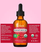 Yoken Organic Rosehip Seed Oil for Face, 100% Pure and Natural Cold Pressed Unrefined Rosehip Oil Carrier for Skin, Hair & Nails - Lightweight, Fast-Absorbing (2 fl oz)