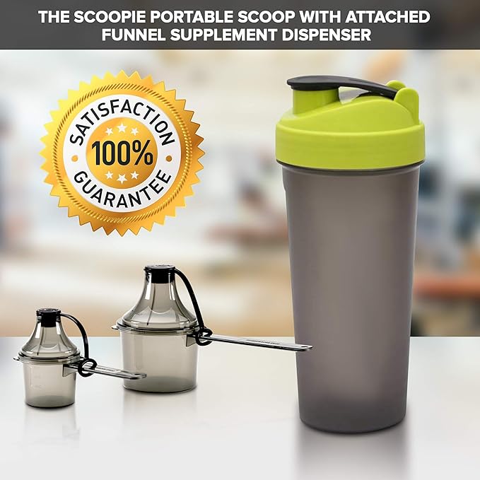 The Scoopie Supplement Container, Scoop, and Funnel System for Pre Workout Powder and Post Workout Protein, Spill Proof Holder Dispenser, Gym and Shaker Bottle Travel Accessory, PACK OF 4, RED