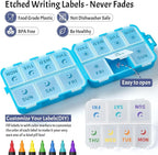 NEW Foldable & Double Protection Portable Weekly Pill Organizer 2 Times A Day with Etched Labels, AM PM 7 Day Week Medicine Box, Daily Travel Pill Case Holder Dispenser for Vitamin, Supplement - Blue