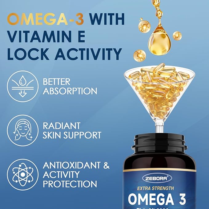 ZEBORA Omega-3 Fish Oil 2000mg - High Potency DHA & EPA Omega 3 with Alpha-GPC & PS for Brain, Cognition & Heart Support, Sustainably Sourced, 120 Softgels