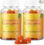 Turmeric Curcumin Gummies with Black Pepper 2 Pack, Turmeric and Ginger Supplement for Immune Joint Support, Sugar Free Ginger Gummies for Inflammation Vegan